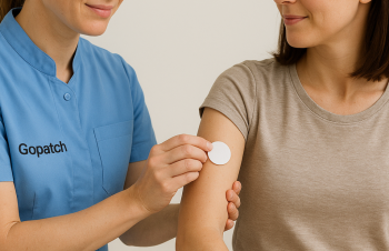 Gopatch-behandler-saetter-et-plaster-paa-en-kvinde1-1024×660